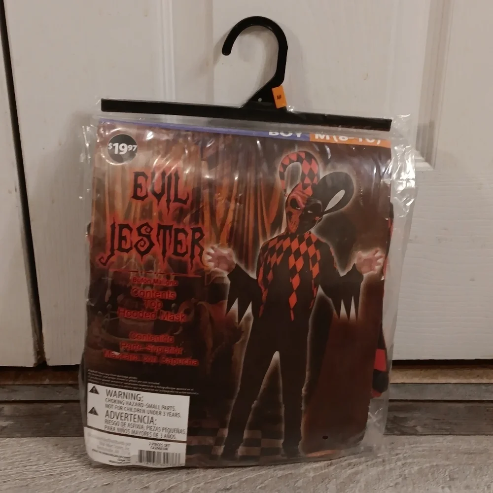 Goodmark Evil Jester Red And Black Top Hooded Mask Halloween Costume Size M